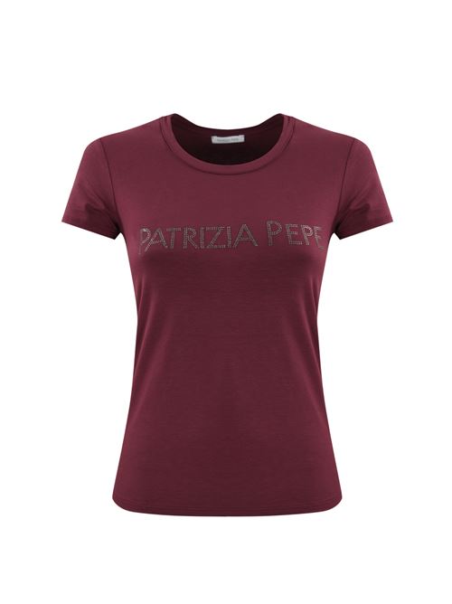 T-shirt in viscosa prugna con logo strass Patrizia Pepe | CM1419 J013M511